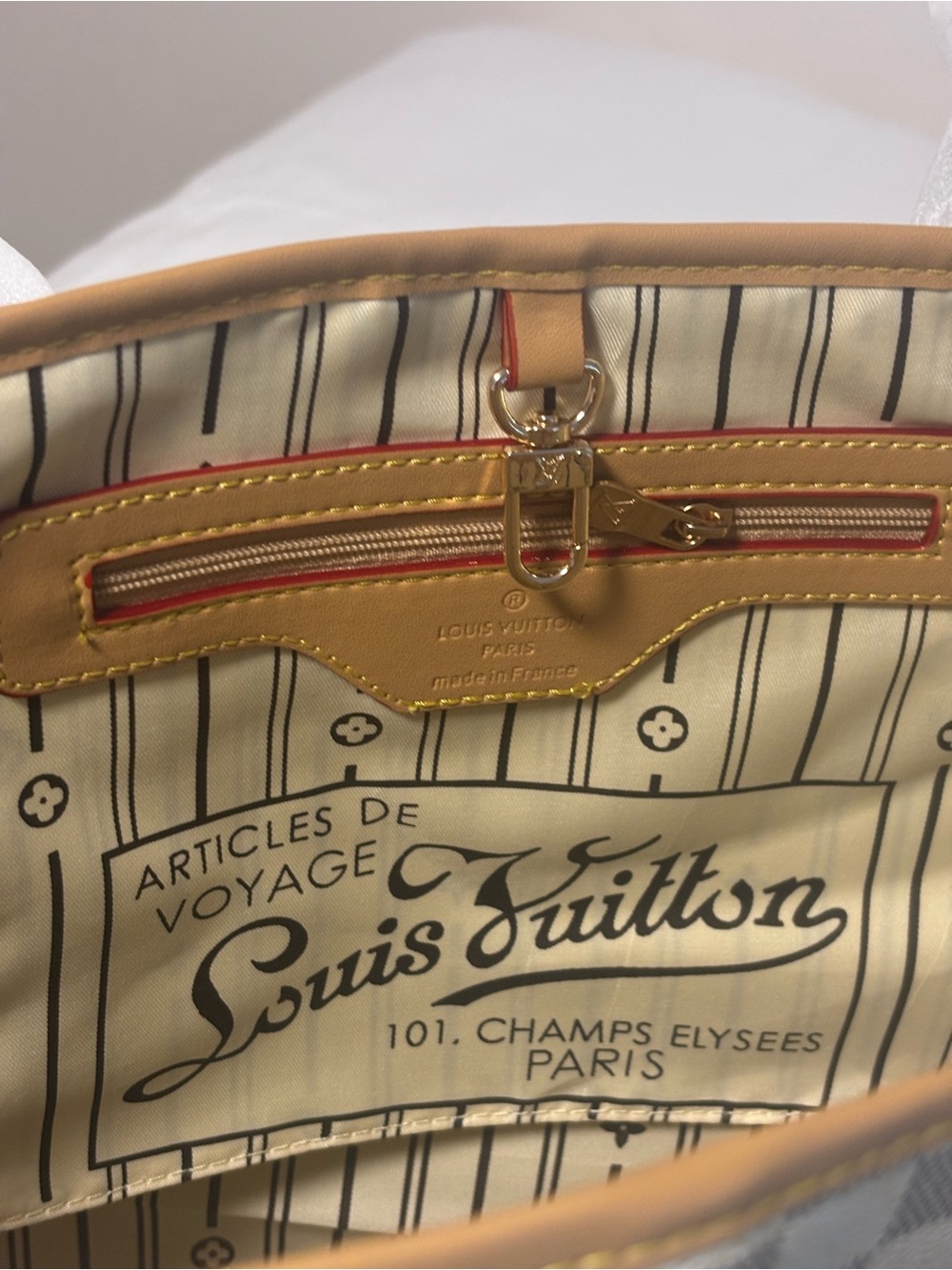 Louis Vuitton Neverfull Check Canvas Tote Bag in Beige - Picture 4 of 5